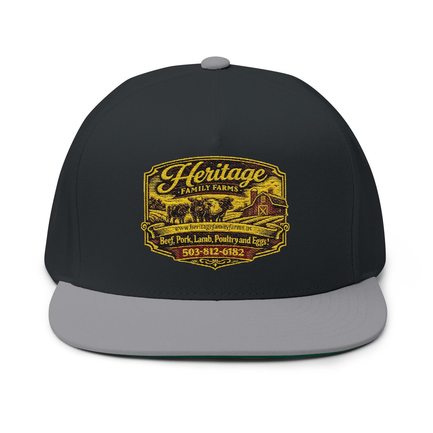 Heritage Family Farms Embroidered Flat Bill Cap — Vintage Farm Logo Snapback