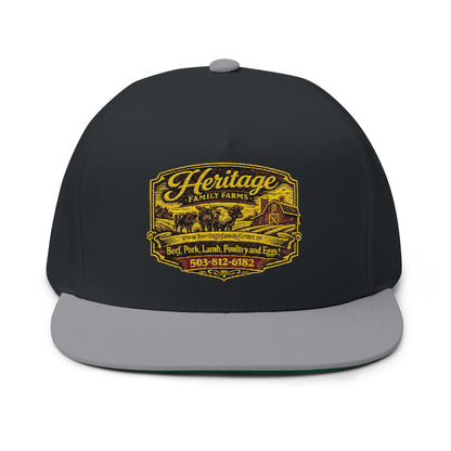 Heritage Family Farms Embroidered Flat Bill Cap — Vintage Farm Logo Snapback