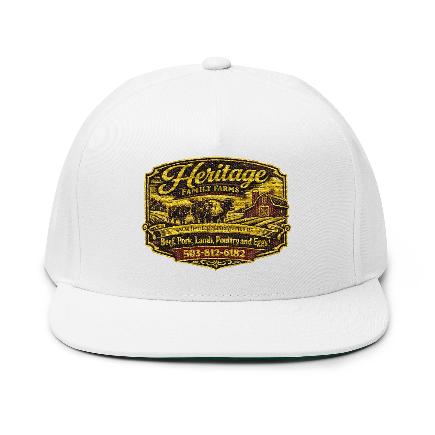 Heritage Family Farms Embroidered Flat Bill Cap — Vintage Farm Logo Snapback