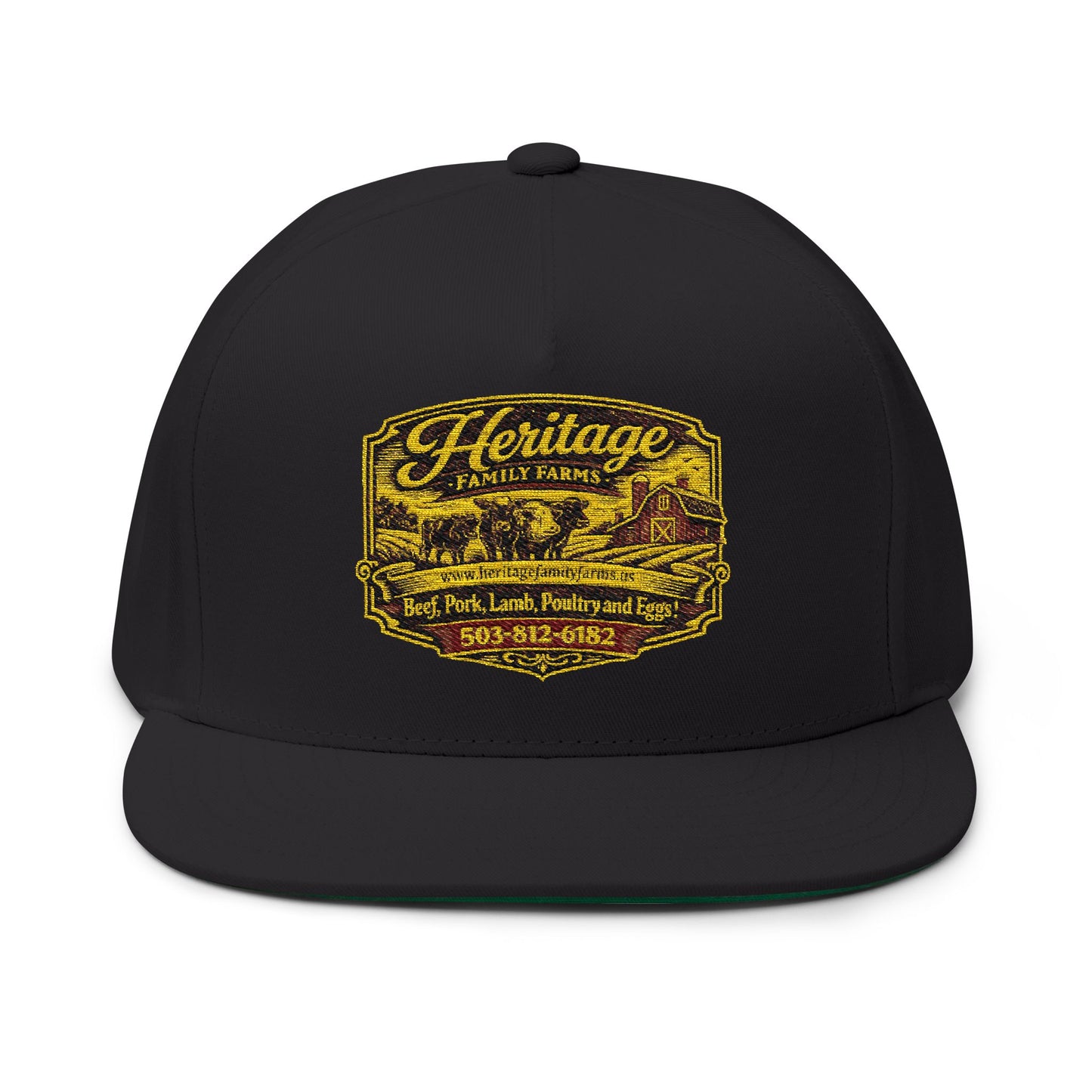 Heritage Family Farms Embroidered Flat Bill Cap — Vintage Farm Logo Snapback