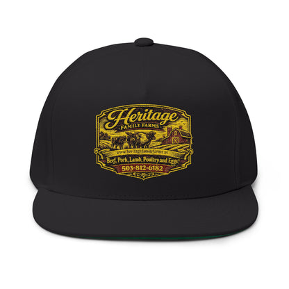 Heritage Family Farms Embroidered Flat Bill Cap — Vintage Farm Logo Snapback