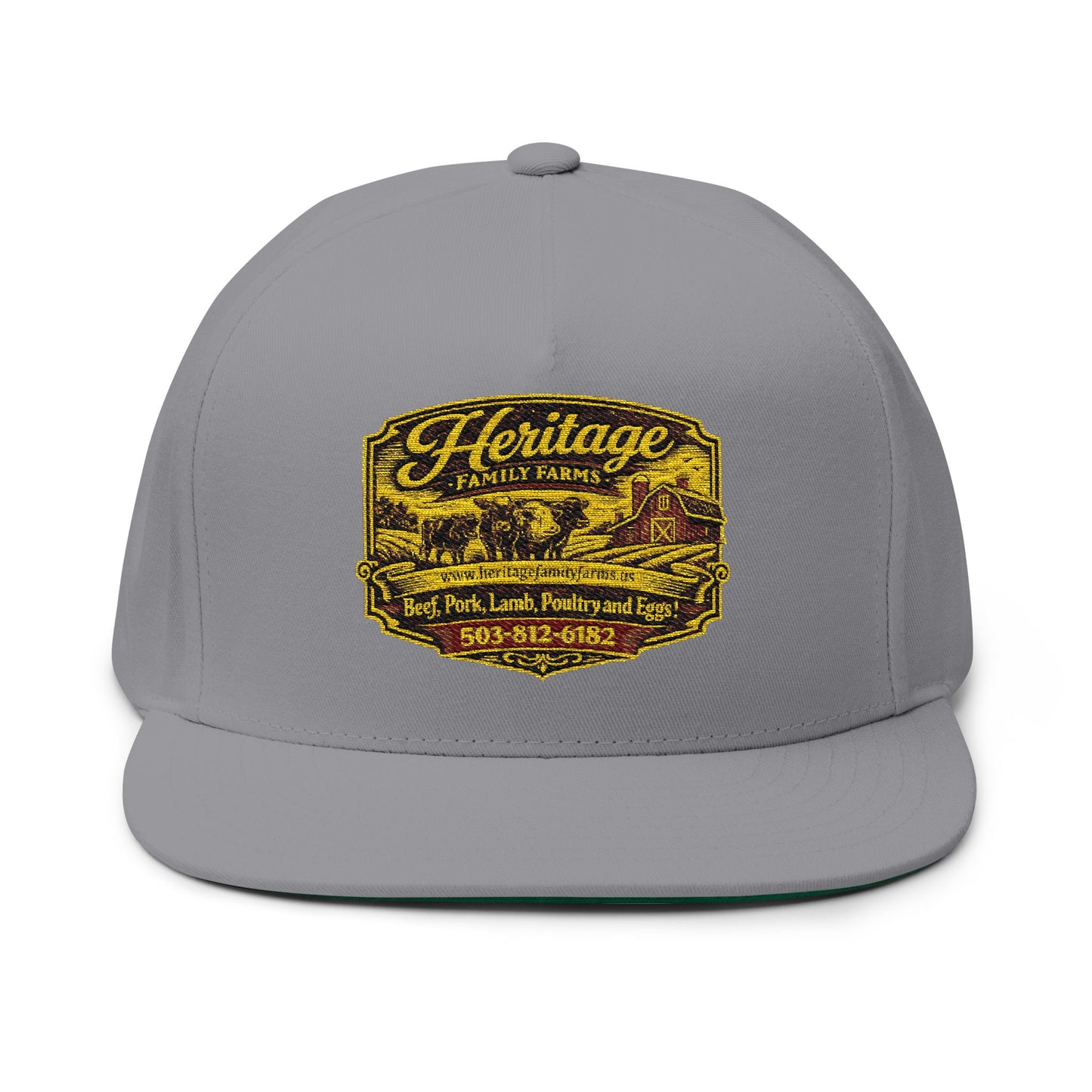 Heritage Family Farms Embroidered Flat Bill Cap — Vintage Farm Logo Snapback
