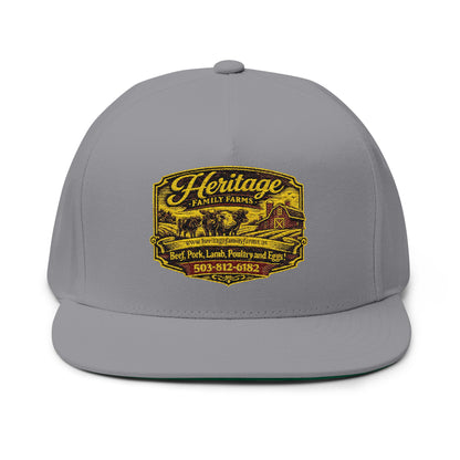 Heritage Family Farms Embroidered Flat Bill Cap — Vintage Farm Logo Snapback